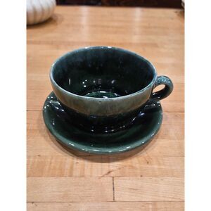 Vintage Brush Pottery Green Drip Glaze Ceramic Planter Bowl Cachepot USA 1960s